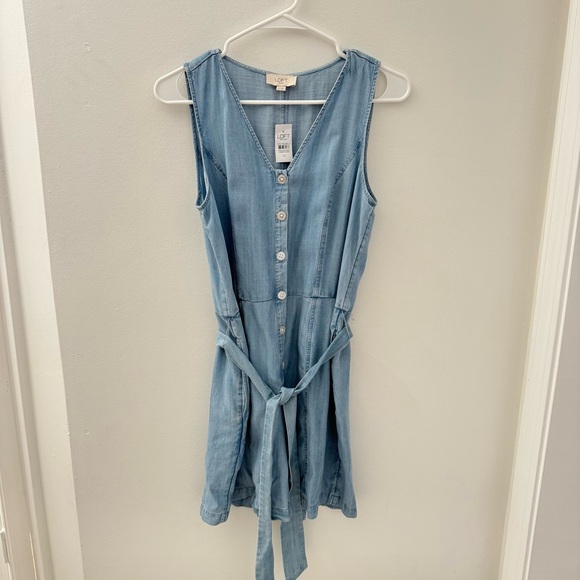LOFT Romper Button Down Up Blue Chambray XS Belted Summer Fall Autumn Women’s - Picture 1 of 9